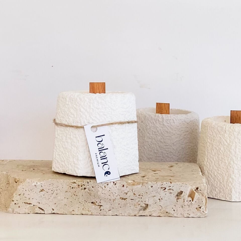 Velvet Vanilya Kokulu Beyaz Beton Mum | Terra Luxe El Yapımı Soya Mum