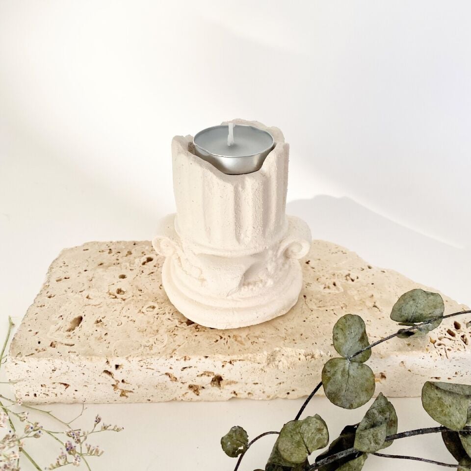 Roma Sütunu Beton Tealight Mumluk | El Yapımı Dekoratif Obje