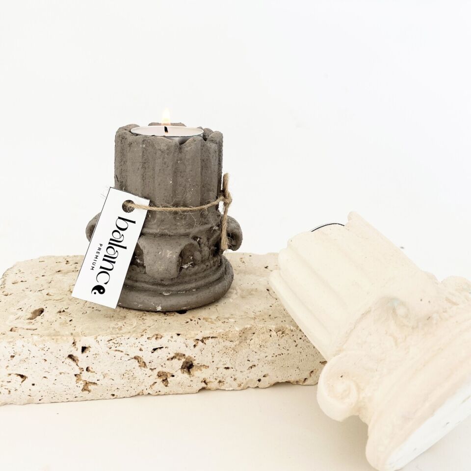 Roma Sütunu Kahverengi Beton Tealight Mumluk | El Yapımı Dekoratif Obje(Kopya)