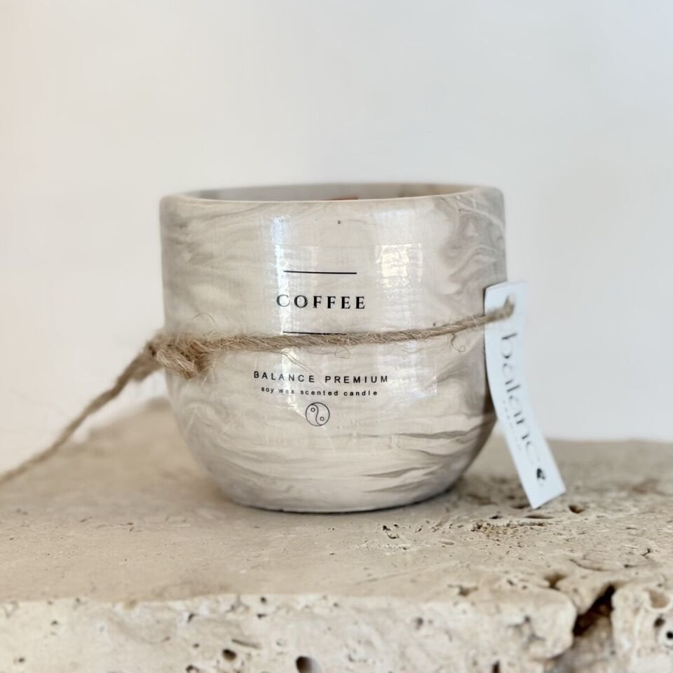 Noir Espresso Mermer Desenli Soya Mum – Kahve Mermer Desenli Beton Kavanoz Mum