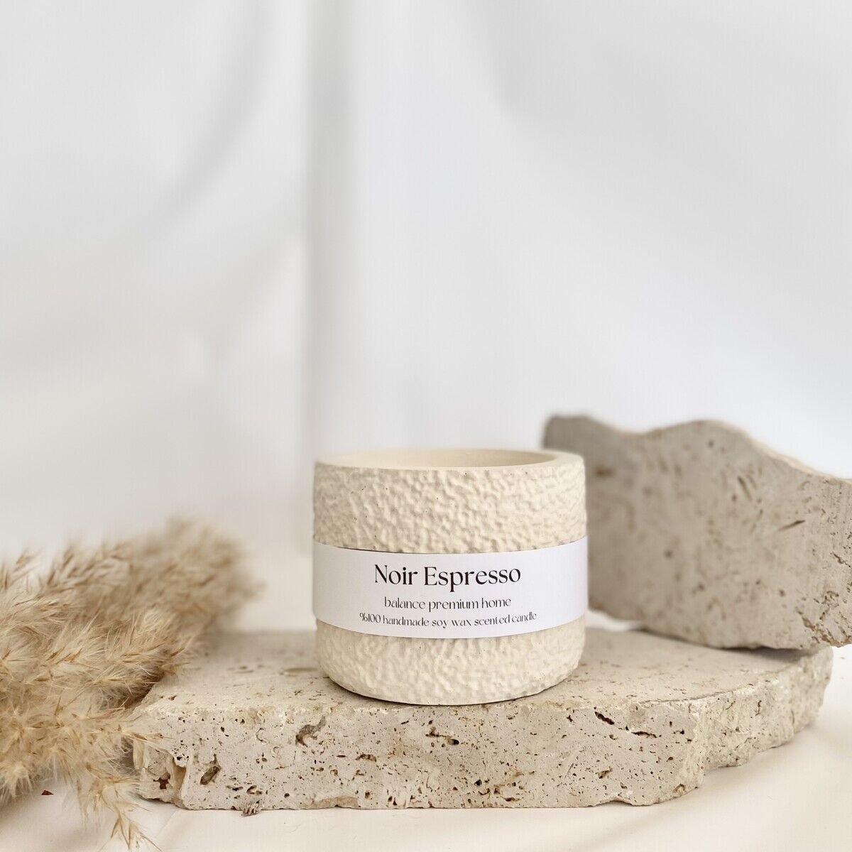 Noir Espresso Kokulu Dokulu Beton Mum | El Yapımı Soya Wax