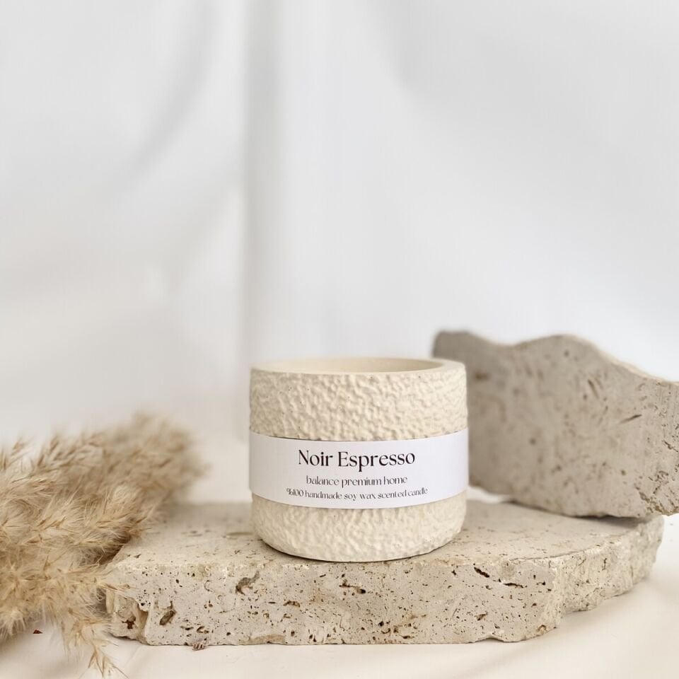 Noir Espresso Kokulu Dokulu Beton Mum | El Yapımı Soya Wax