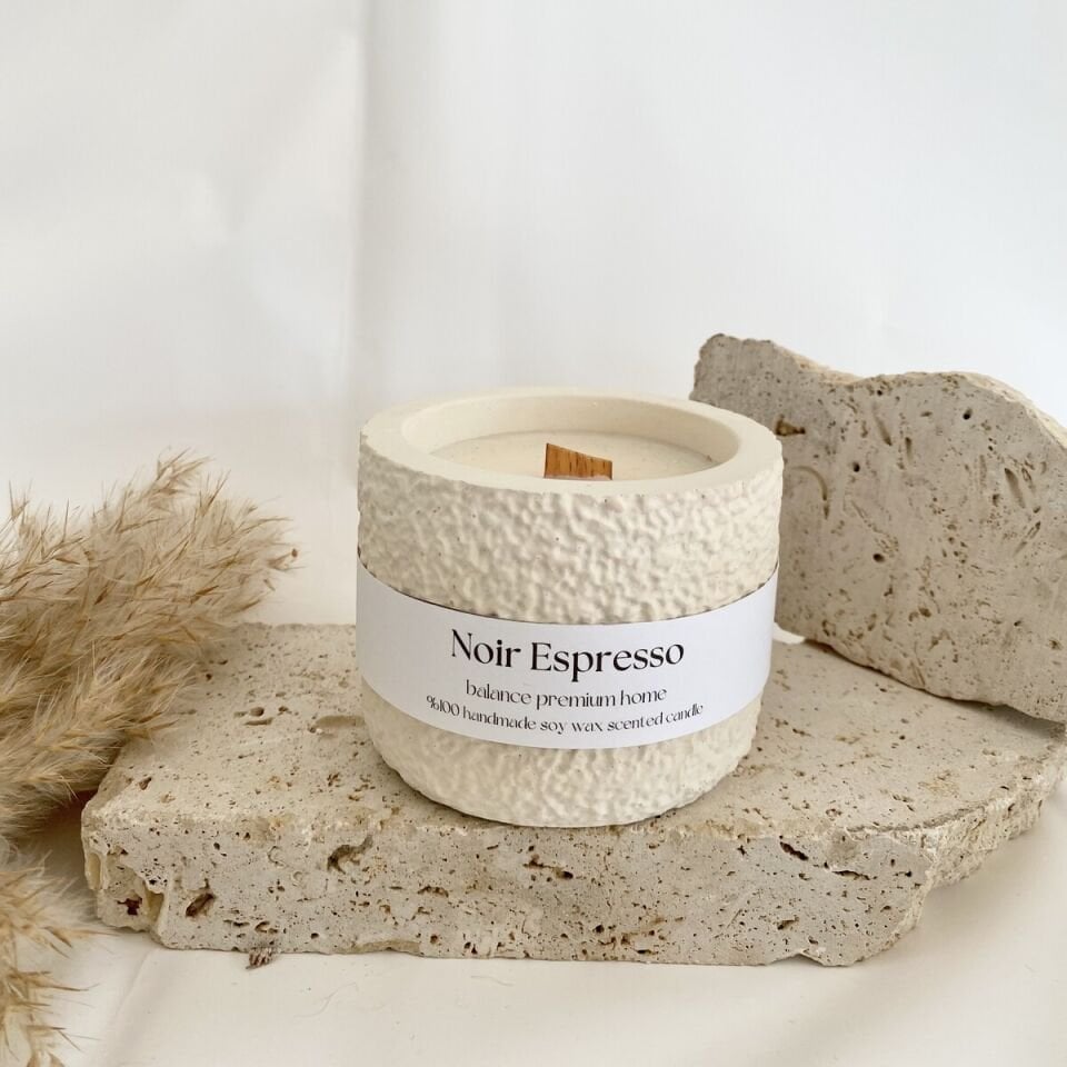 Noir Espresso Kokulu Dokulu Beton Mum | El Yapımı Soya Wax