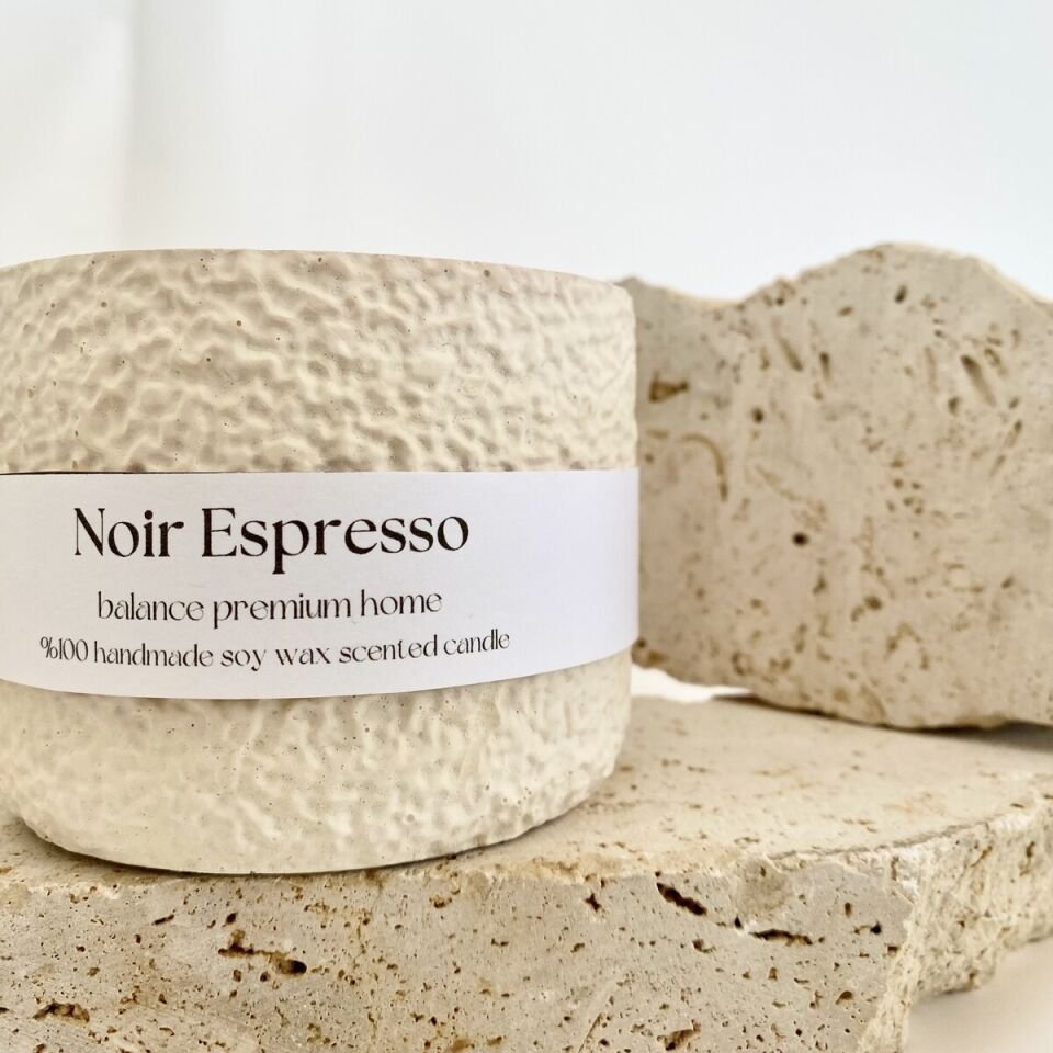 Noir Espresso Kokulu Dokulu Beton Mum | El Yapımı Soya Wax