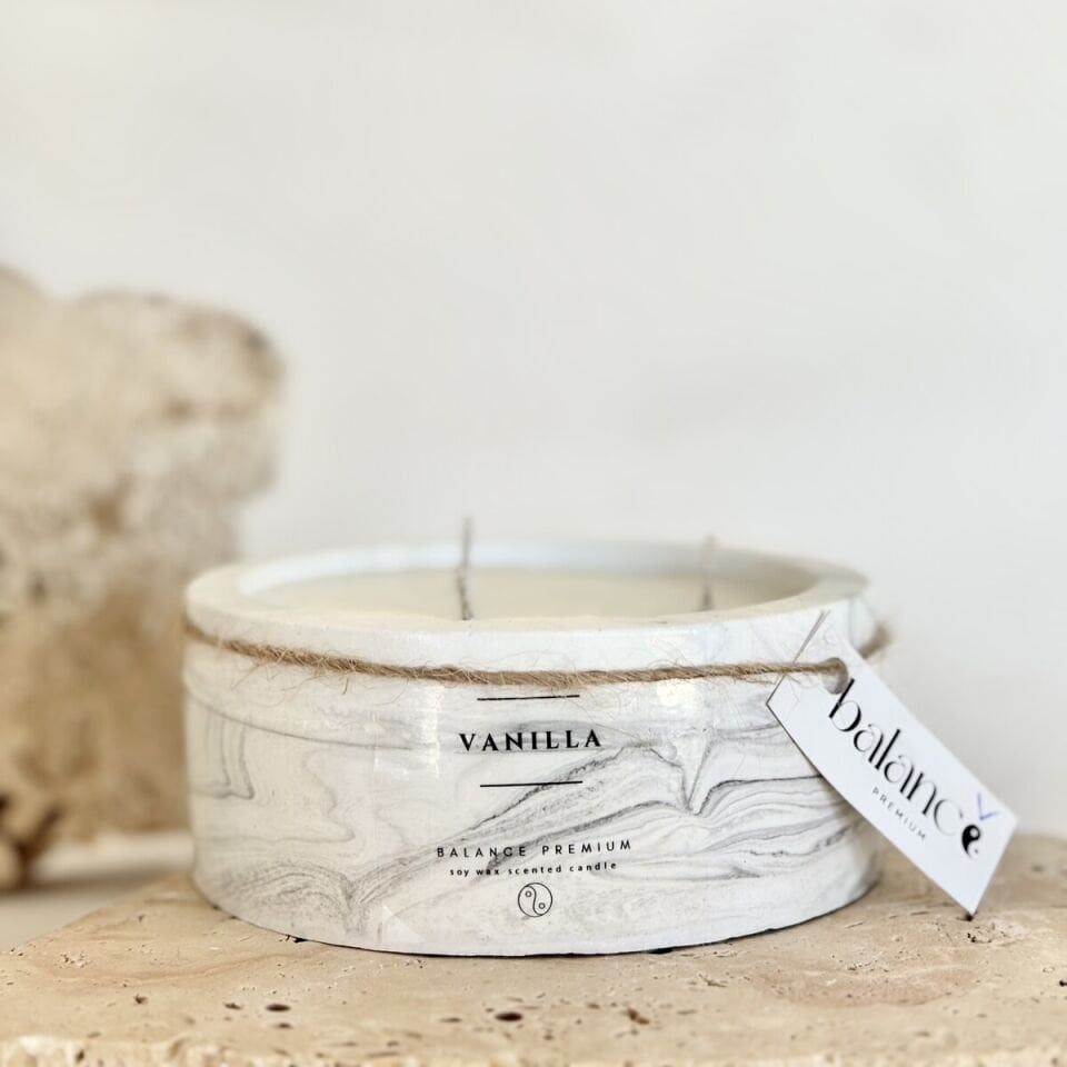 Gri Mermer Desenli Geniş Kase | Vanilya Kokulu El Yapımı Soya Mum