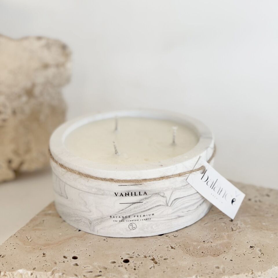 Gri Mermer Desenli Geniş Kase | Vanilya Kokulu El Yapımı Soya Mum