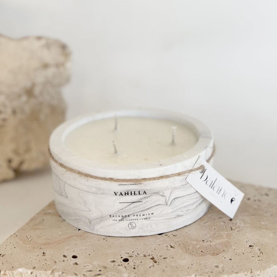 Gri Mermer Desenli Geniş Kase | Vanilya Kokulu El Yapımı Soya Mum