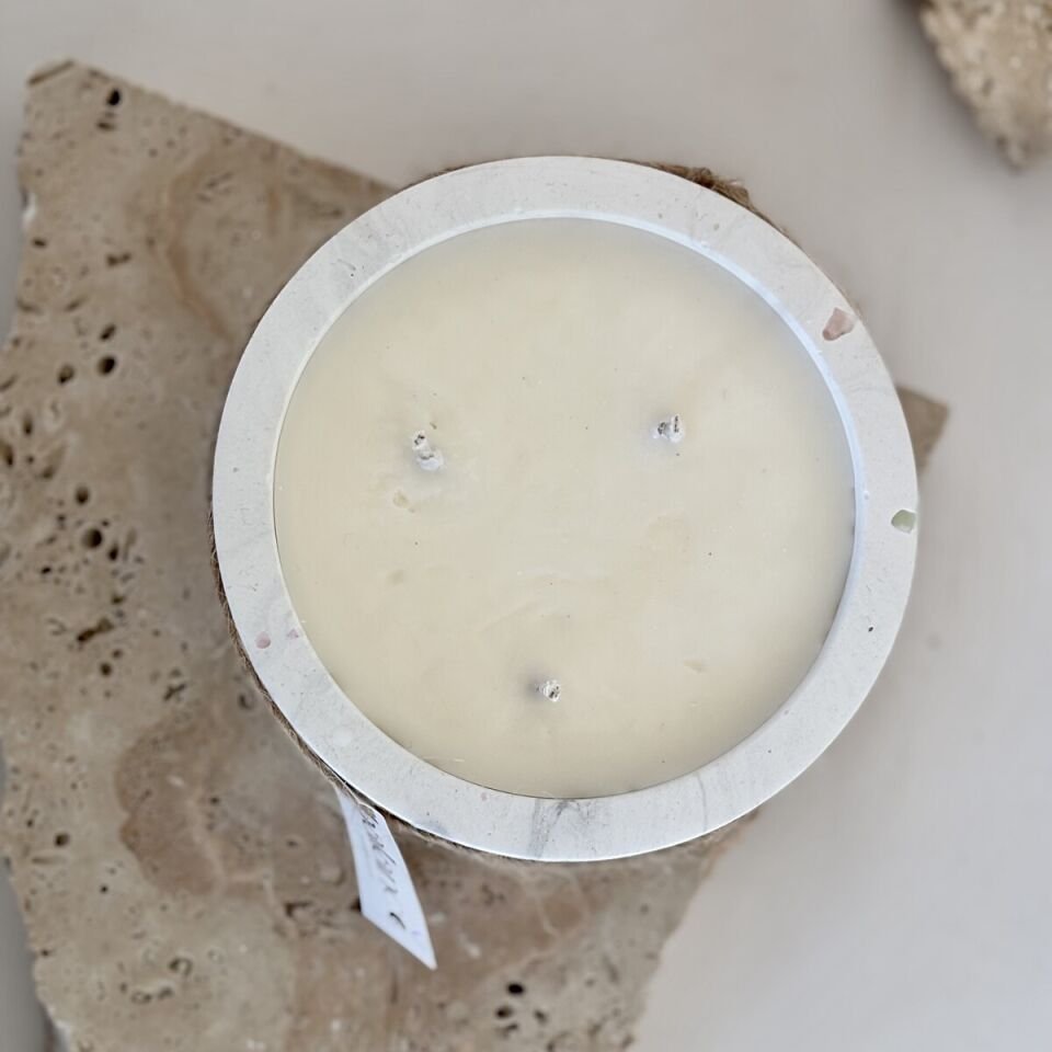 Gri Mermer Desenli Geniş Kase | Vanilya Kokulu El Yapımı Soya Mum