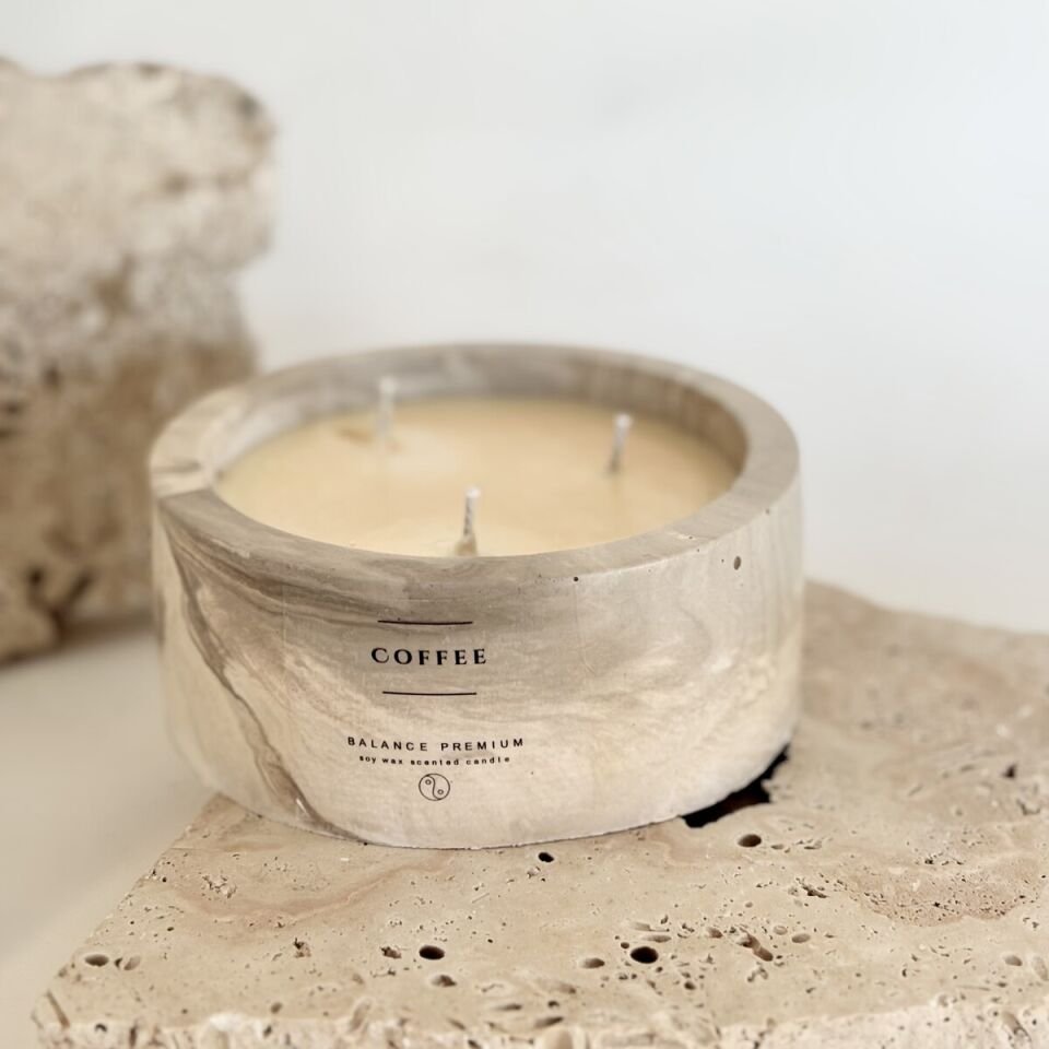 Kahverengi Mermer Desenli Geniş Kase | Kahve Kokulu El Yapımı Soya Mum