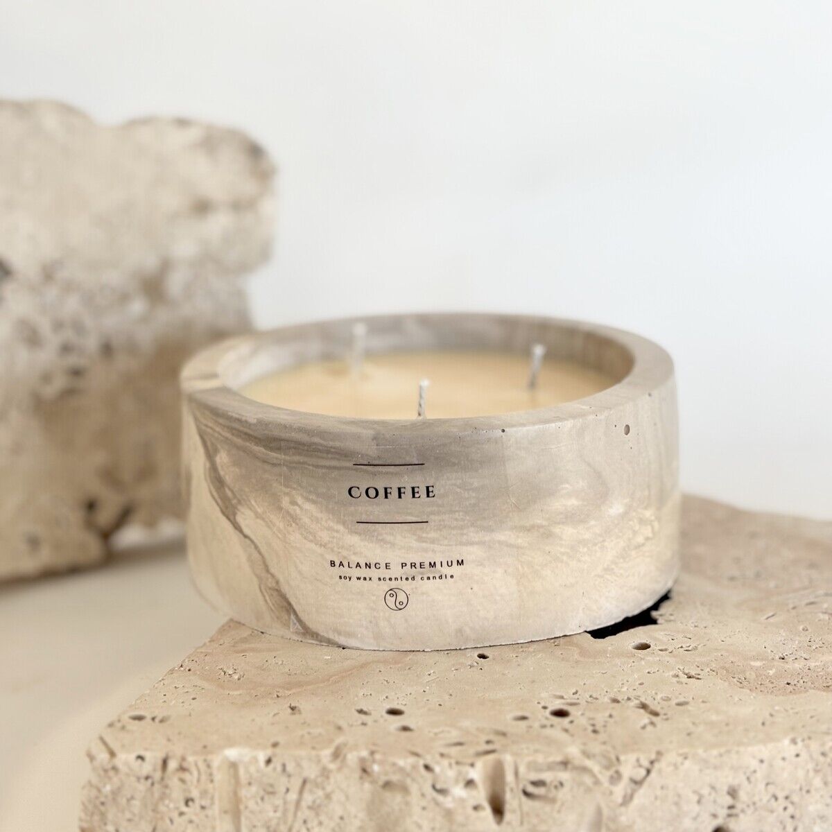 Kahverengi Mermer Desenli Geniş Kase | Kahve Kokulu El Yapımı Soya Mum