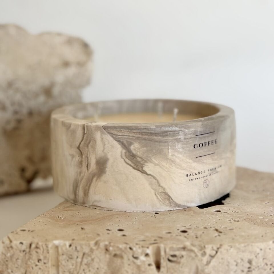 Kahverengi Mermer Desenli Geniş Kase | Kahve Kokulu El Yapımı Soya Mum