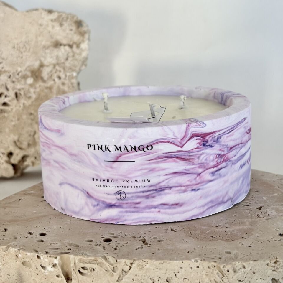 Pink Mango | Mor-Pembe Mermer Desenli El Yapımı Soya Mum