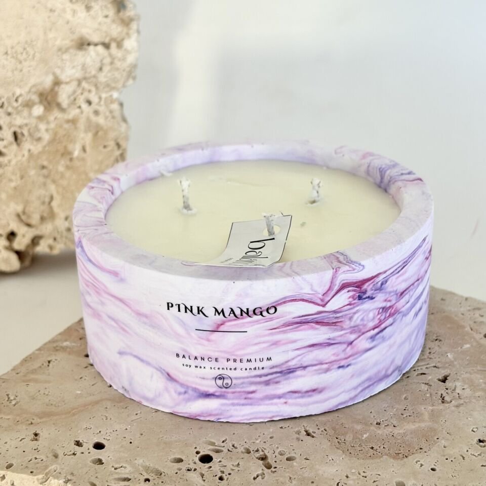 Pink Mango | Mor-Pembe Mermer Desenli El Yapımı Soya Mum