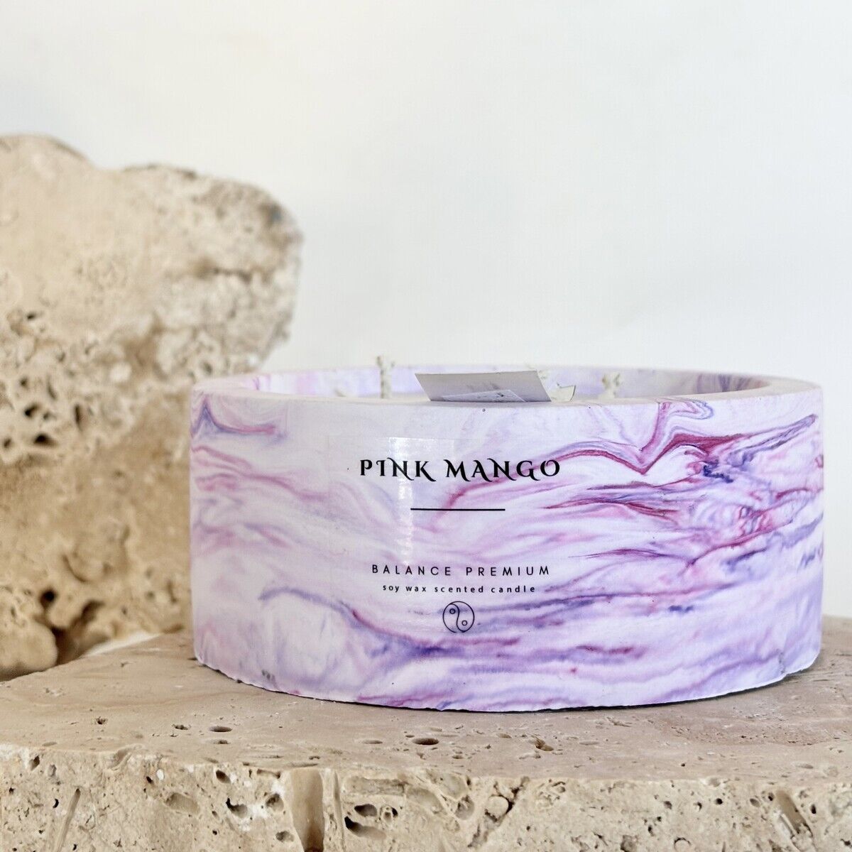 Pink Mango | Mor-Pembe Mermer Desenli El Yapımı Soya Mum