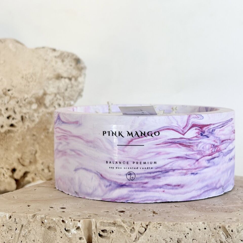 Pink Mango | Mor-Pembe Mermer Desenli El Yapımı Soya Mum