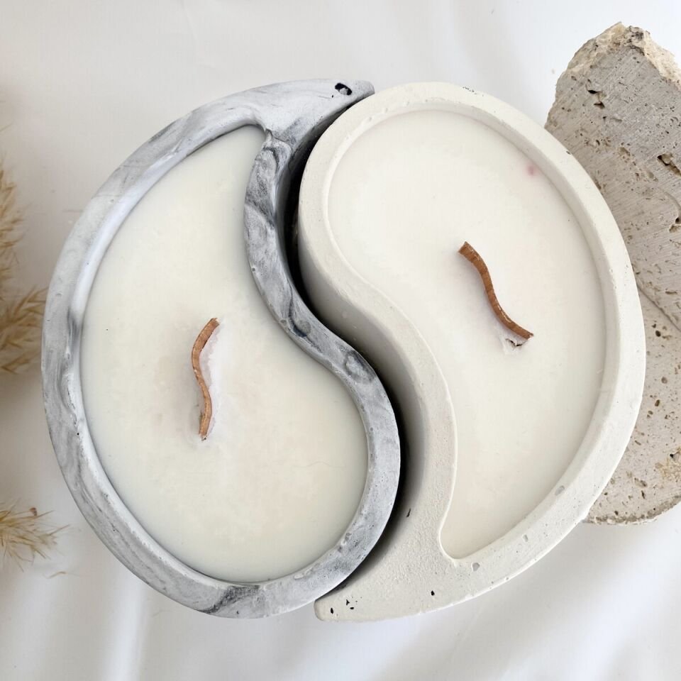 Denge Sembolü | Velvet Vanilya Mermer Desenli El Yapımı Soya Mum