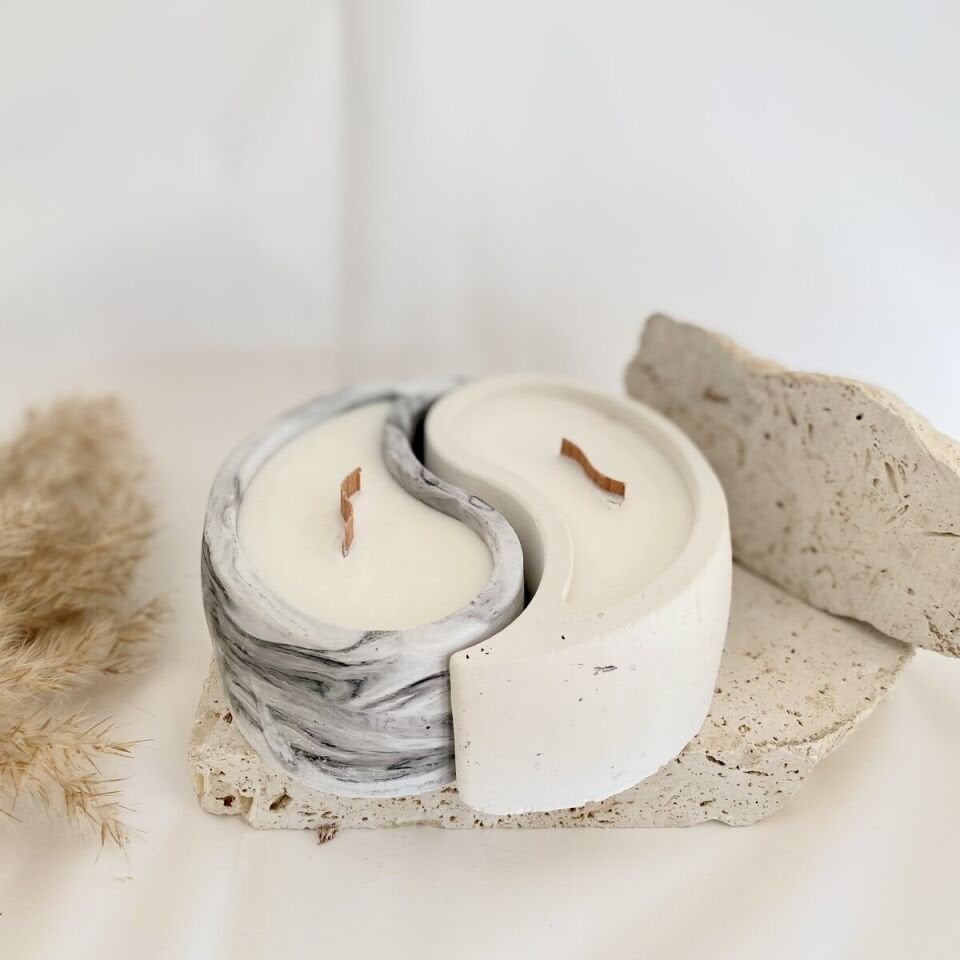Denge Sembolü | Velvet Vanilya Mermer Desenli El Yapımı Soya Mum
