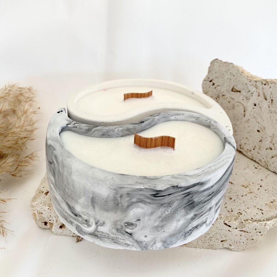 Denge Sembolü | Velvet Vanilya Mermer Desenli El Yapımı Soya Mum