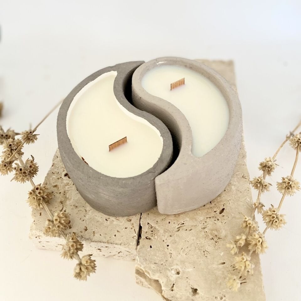 Denge Sembolü | Noir Espresso Esanslı Krem-Kahve Beton El Yapımı Soya Mum