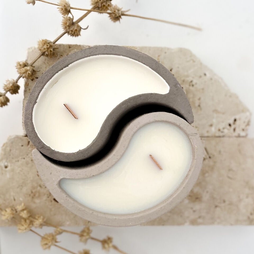 Denge Sembolü | Noir Espresso Esanslı Krem-Kahve Beton El Yapımı Soya Mum