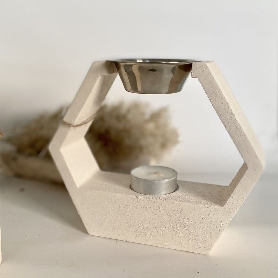 Çokgen Beton Buhurdanlık | El Yapımı Dekoratif Tütsülük & Mumluk