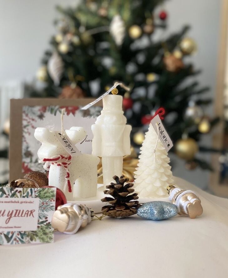 Yılbaşı Mum ve Beton Tabak Dekoratif Set