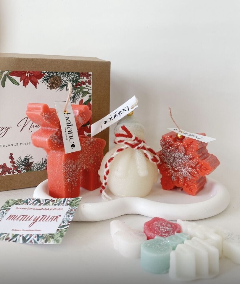 Yılbaşı Mum ve Beton Tabak Dekoratif Set